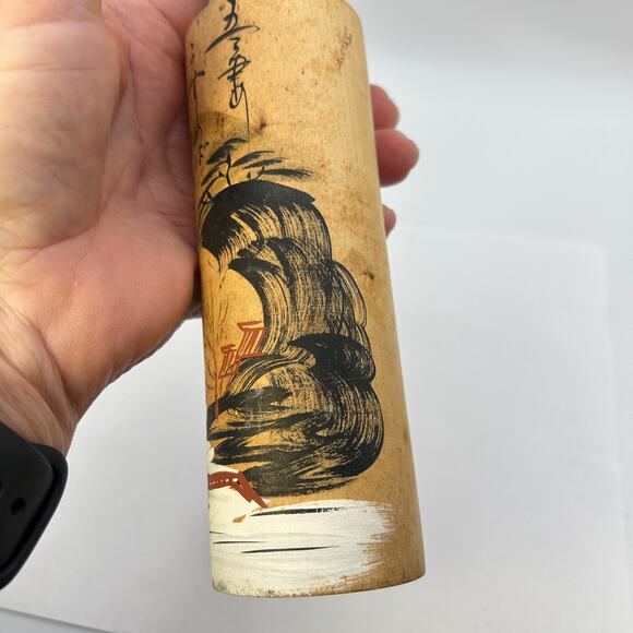 Vintage Japanese Kokeshi Doll Beautiful Wooden 9.5 in Tall  w River Bridge Scene - Picture 7 of 16